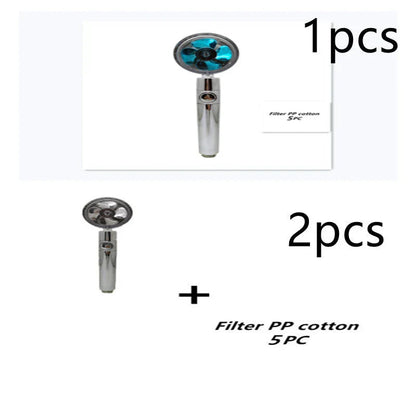 A high-pressure shower head with a stop button, cotton filter, and powerful water pressure for a luxurious bathing experience.