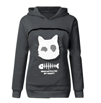 A stylish hooded jumper with a unique cat-themed pocket design, made from premium cotton fabric.