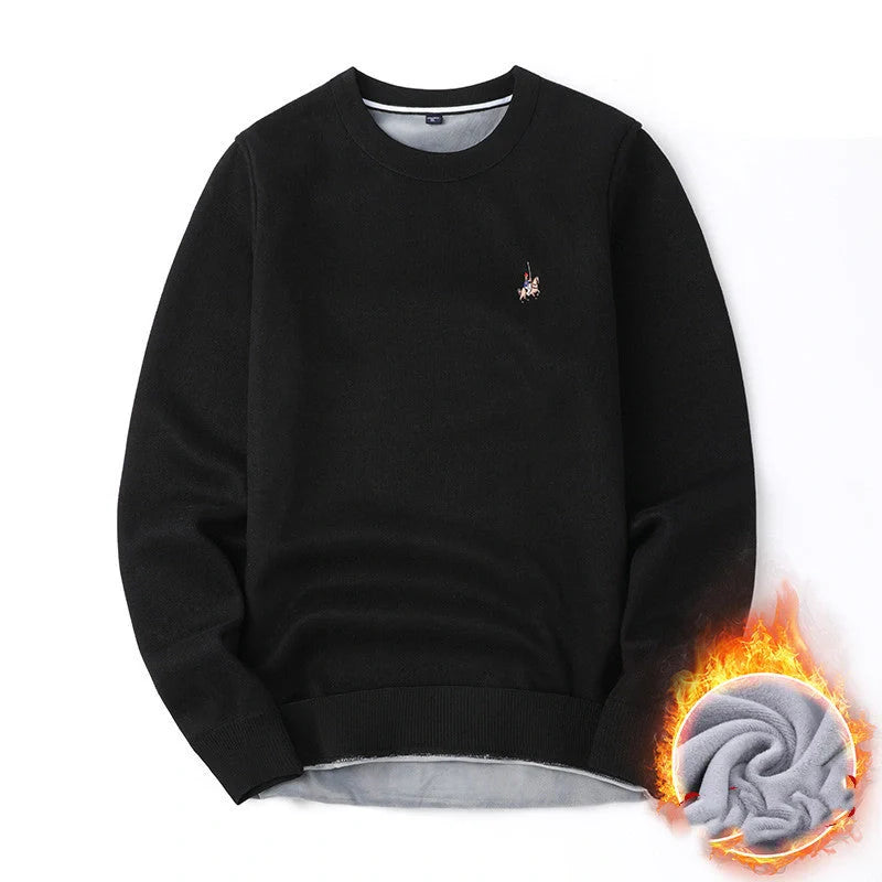 Men's navy blue velvet thickened winter sweater, regular fit, 100% polyester