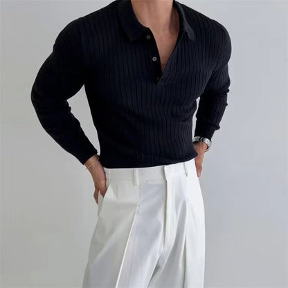 Premium long sleeve polo shirt in classic colors with a tailored slim fit design