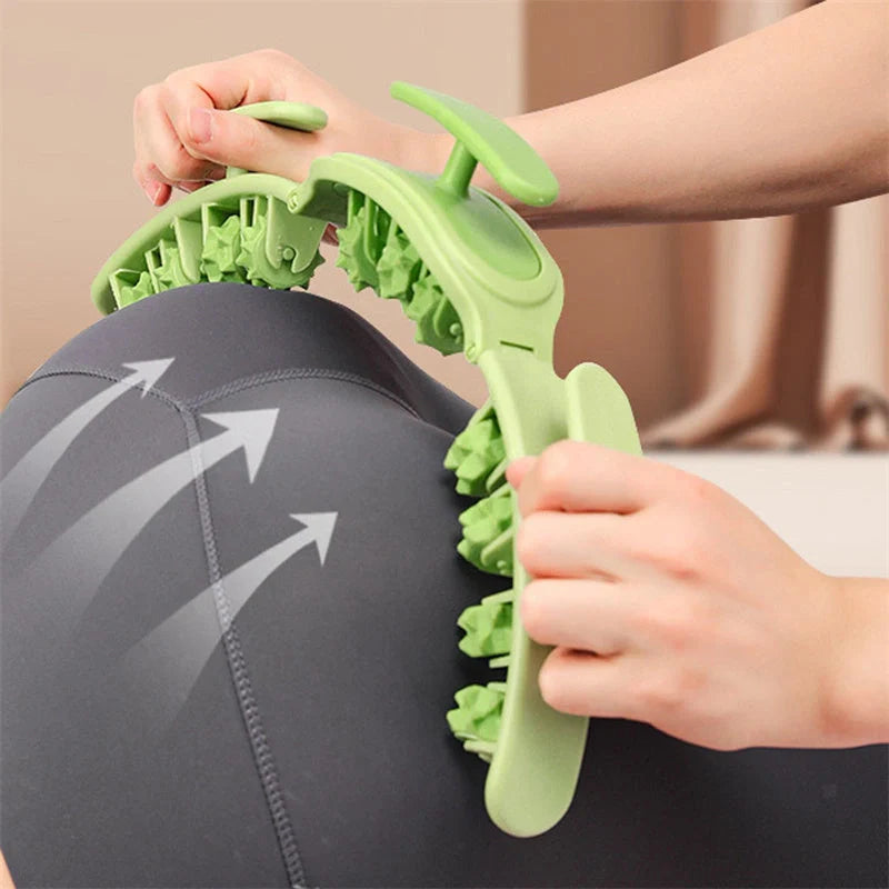 Manual round massager with 11 wheels for waist, buttocks, and thigh relief in white pink, white green, or green