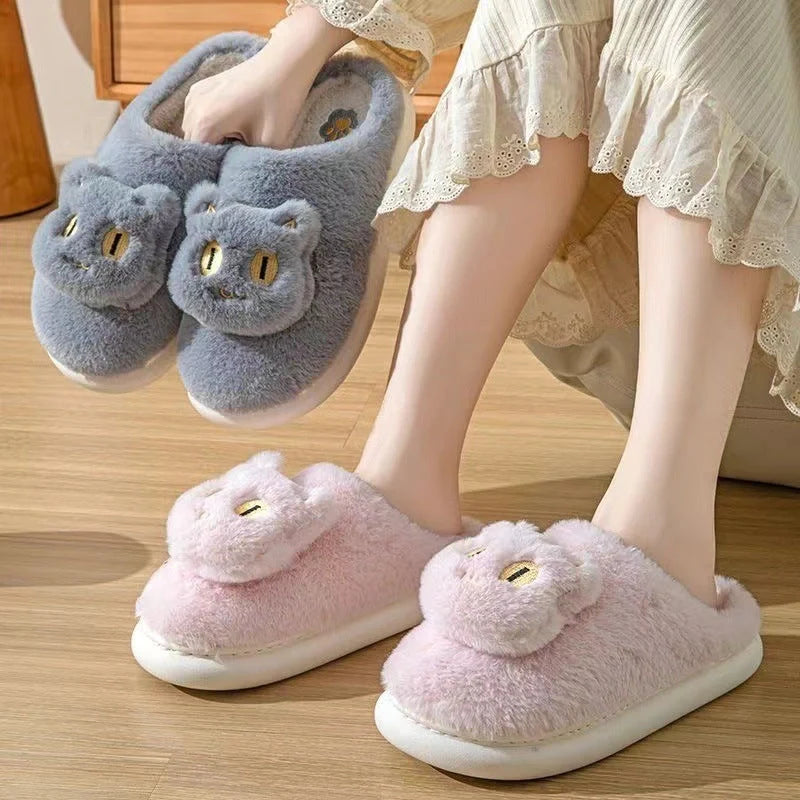 Cotton cat slippers with memory foam insole and cute cat face design