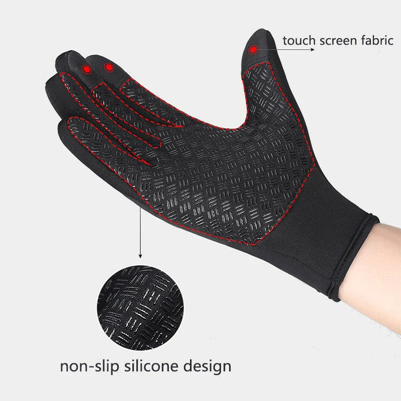 Warm, touchscreen-friendly motorcycle riding gloves made with cozy polar fleece lining for superior insulation and grip