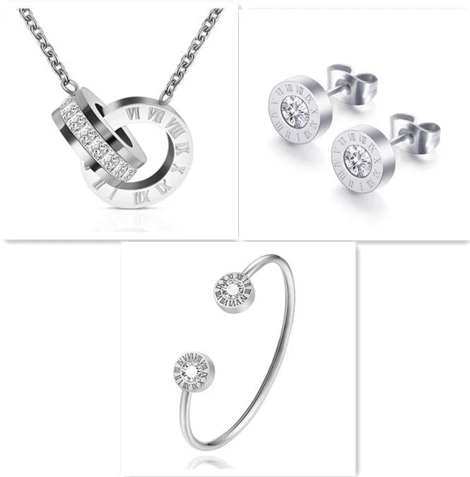 Elegant titanium steel earrings with Roman numeral design and diamond studs