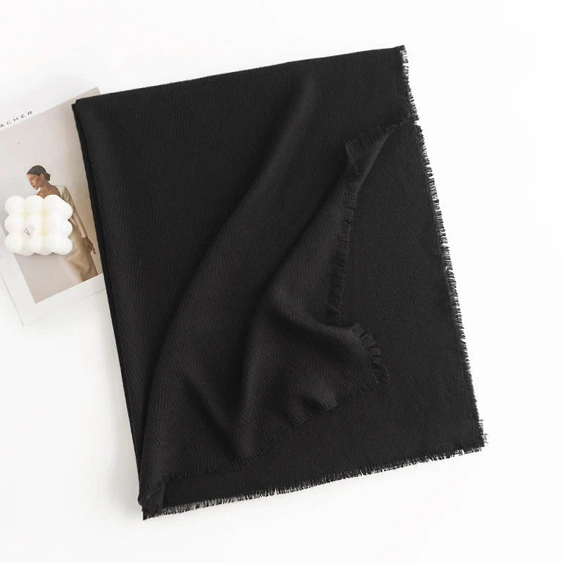 Herringbone pattern artificial cashmere scarf with tassel fringes