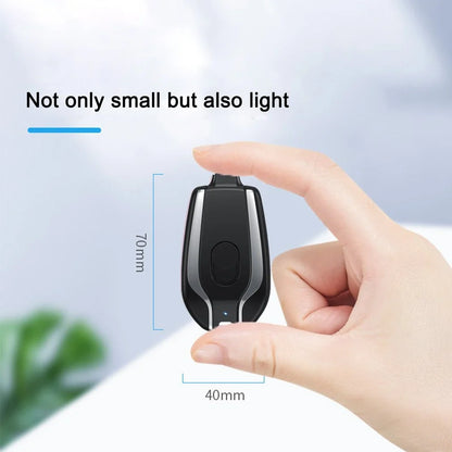 A compact, 1500mAh portable power bank with a keychain design, featuring a waterproof and durable construction for on-the-go charging of smartphones, tablets, and other USB-powered devices.