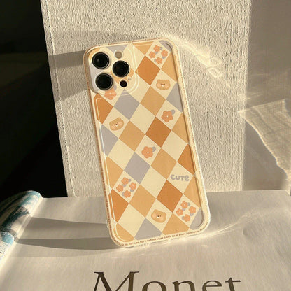Elegant protective phone case with laser-etched geometric rhombus grid design for Apple iPhone
