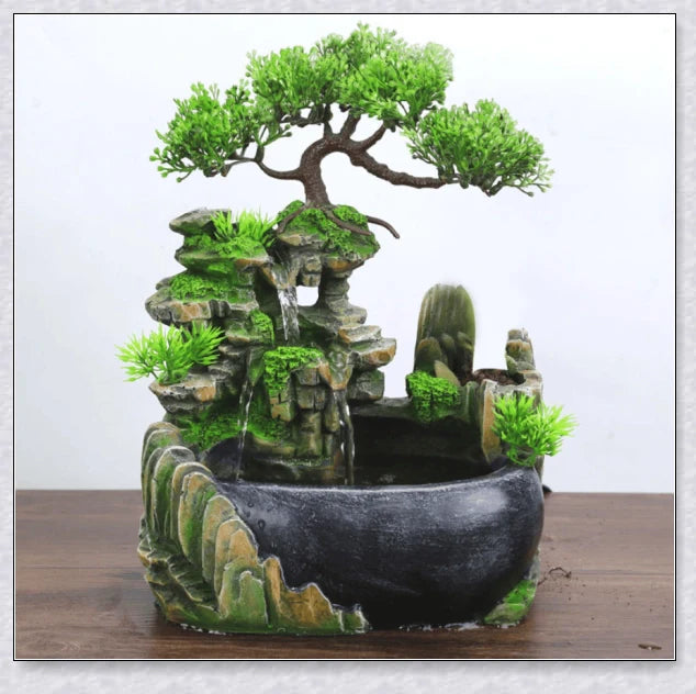 Premium polyresin indoor tabletop waterfall fountain with lifelike design and soothing cascading water sounds for relaxation and stress relief