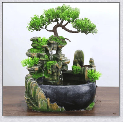 Premium polyresin indoor tabletop waterfall fountain with lifelike design and soothing cascading water sounds for relaxation and stress relief