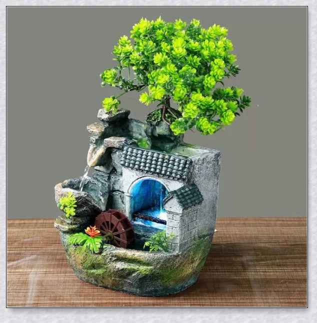 Premium polyresin indoor tabletop waterfall fountain with lifelike design and soothing cascading water sounds for relaxation and stress relief