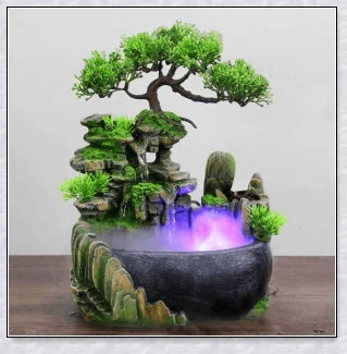 Premium polyresin indoor tabletop waterfall fountain with lifelike design and soothing cascading water sounds for relaxation and stress relief