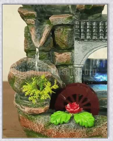 Premium polyresin indoor tabletop waterfall fountain with lifelike design and soothing cascading water sounds for relaxation and stress relief