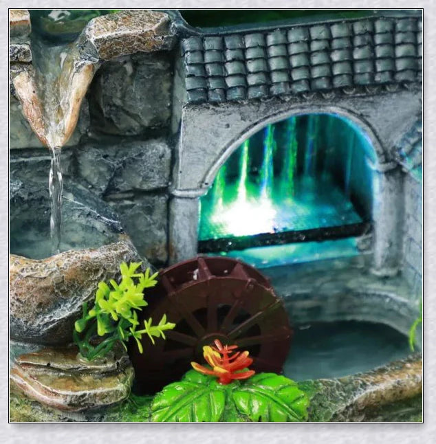 Premium polyresin indoor tabletop waterfall fountain with lifelike design and soothing cascading water sounds for relaxation and stress relief