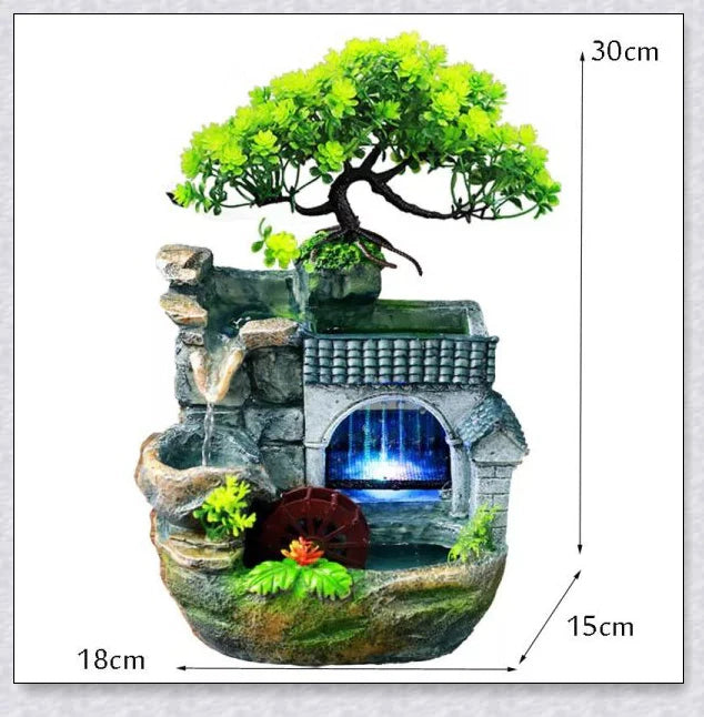 Premium polyresin indoor tabletop waterfall fountain with lifelike design and soothing cascading water sounds for relaxation and stress relief