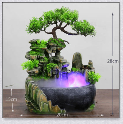 Premium polyresin indoor tabletop waterfall fountain with lifelike design and soothing cascading water sounds for relaxation and stress relief