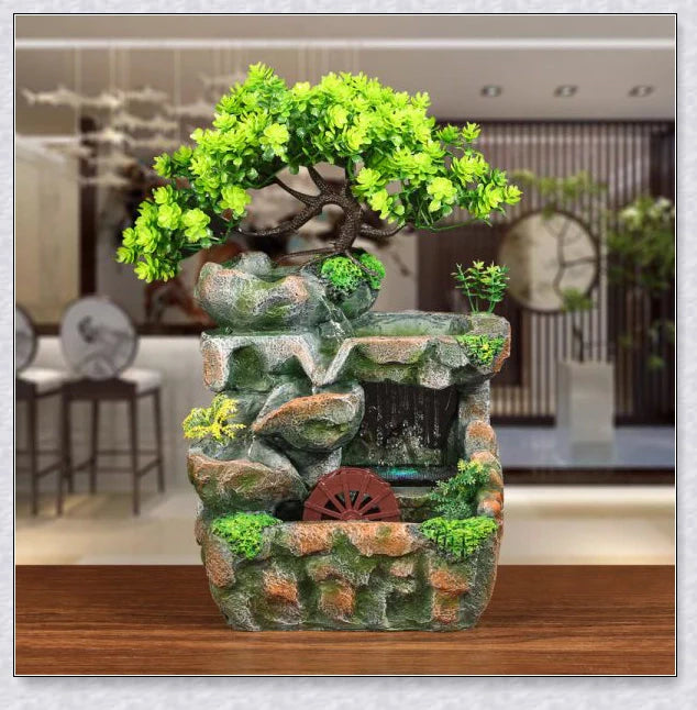 Premium polyresin indoor tabletop waterfall fountain with lifelike design and soothing cascading water sounds for relaxation and stress relief