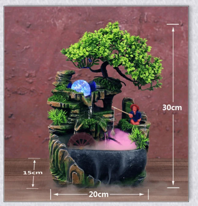 Premium polyresin indoor tabletop waterfall fountain with lifelike design and soothing cascading water sounds for relaxation and stress relief