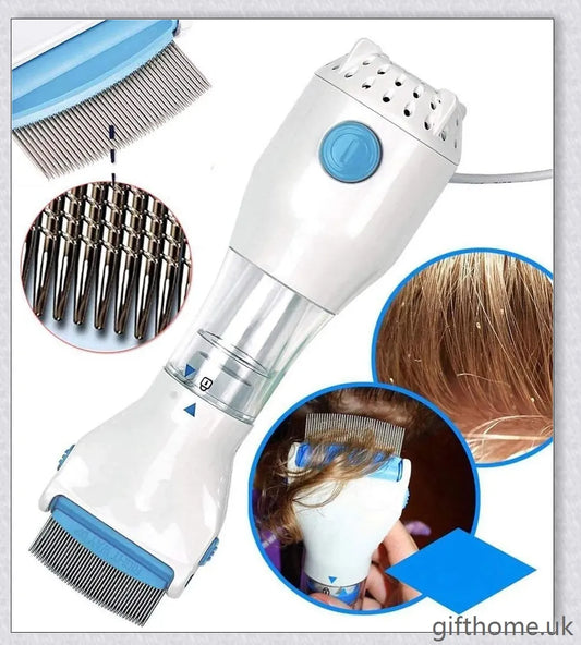 Blue electric head lice remover comb with adjustable combing angles and disposable capture filter