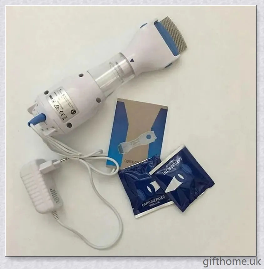 Blue electric head lice remover comb with adjustable combing angles and disposable capture filter