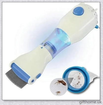 Blue electric head lice remover comb with adjustable combing angles and disposable capture filter