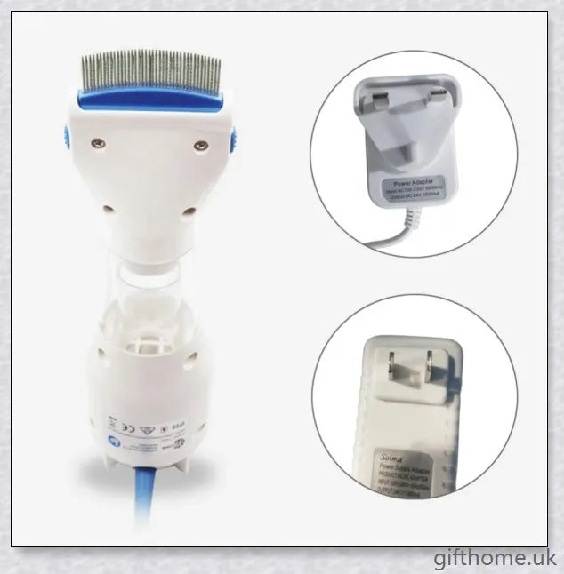 Blue electric head lice remover comb with adjustable combing angles and disposable capture filter