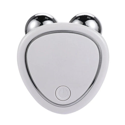 Portable facial micro-current beauty instrument with dual roller massager for lifting, firming, and reducing puffiness