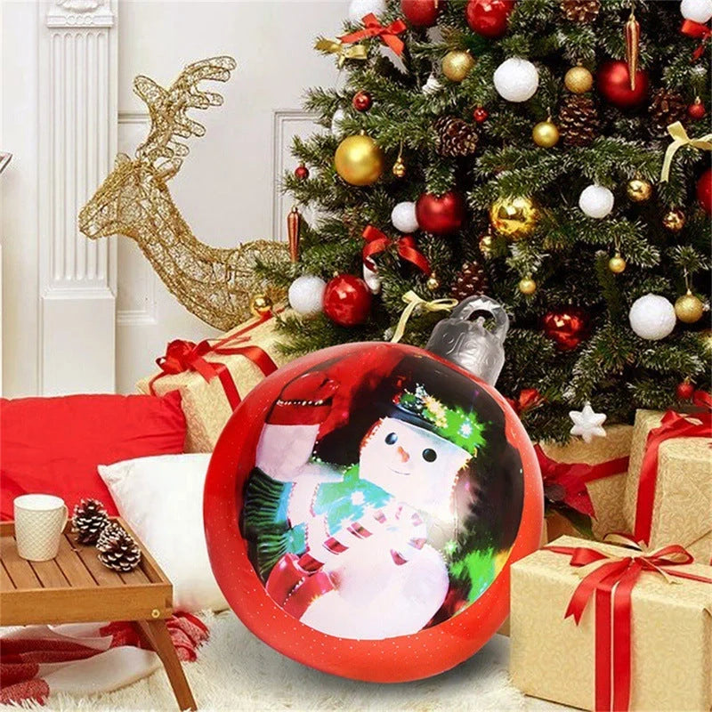 Vibrant inflatable Christmas baubles in a variety of colours and patterns, perfect for outdoor holiday decoration