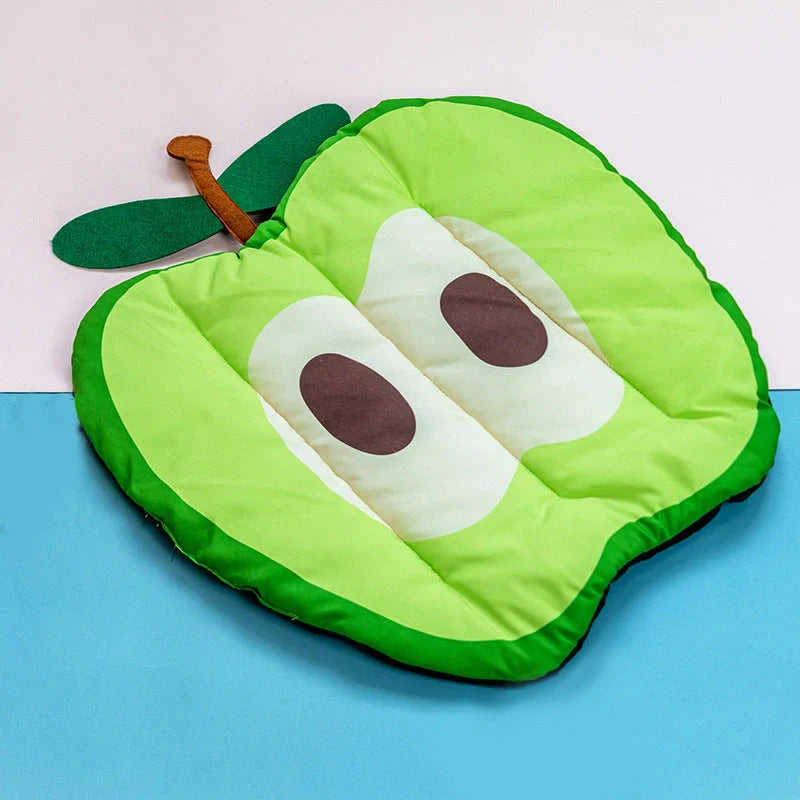 Ice Silk Pet Cooling Mat in various fruit designs for summer comfort