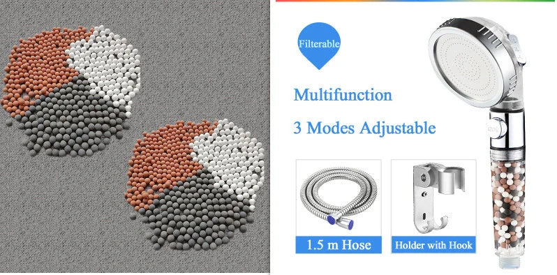 Household Negative Ion Pressurized Shower Head with adjustable modes and water-saving feature