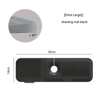 Premium silicone faucet splash guard with sloped design and dual drainage channels to prevent sink splashes and keep countertops dry.