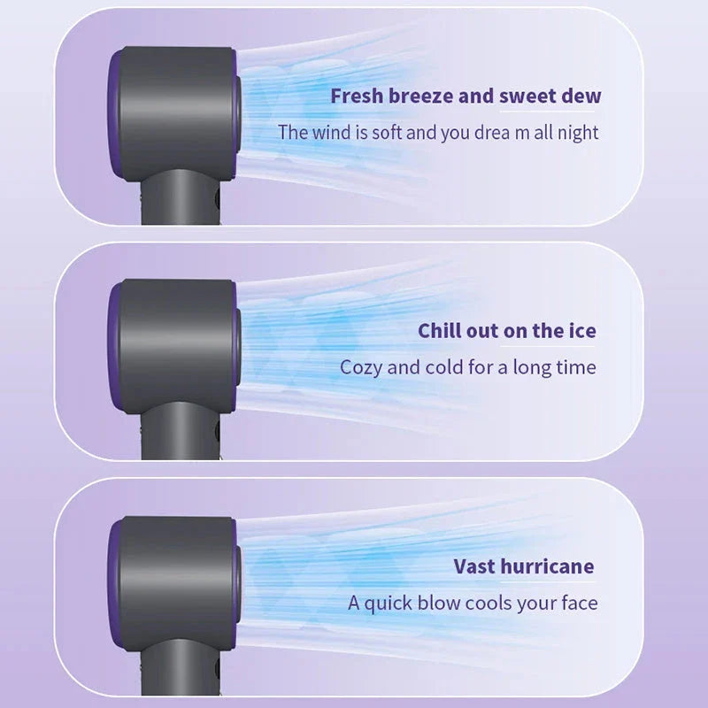 Powerful handheld cooling fan with adjustable wind speeds, long-lasting 3000mAh battery, and semiconductor refrigeration technology