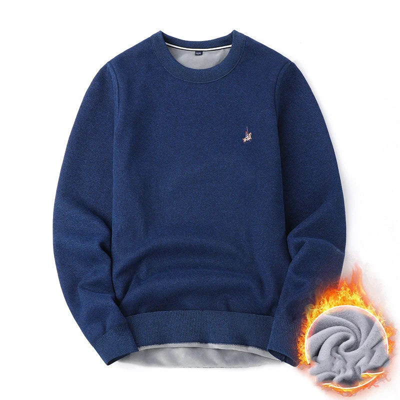Men's navy blue velvet thickened winter sweater, regular fit, 100% polyester