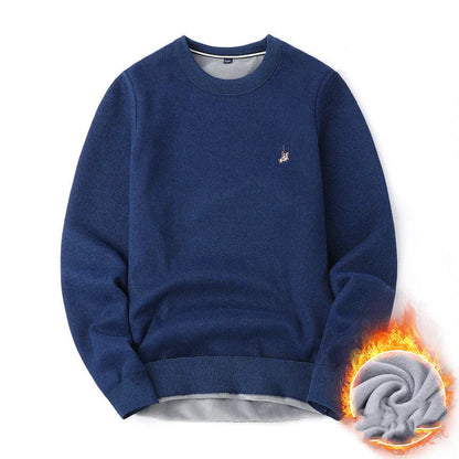Men's navy blue velvet thickened winter sweater, regular fit, 100% polyester