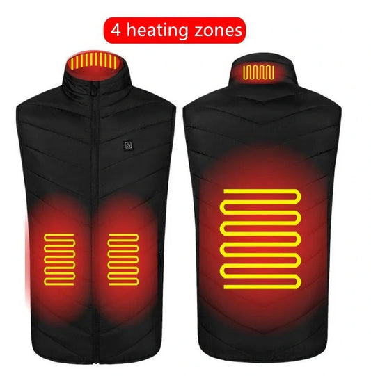 USB charging heated vest with multiple heating zones for winter sports