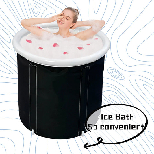 Portable Ice Bath with inflatable air ring for recovery therapy in black