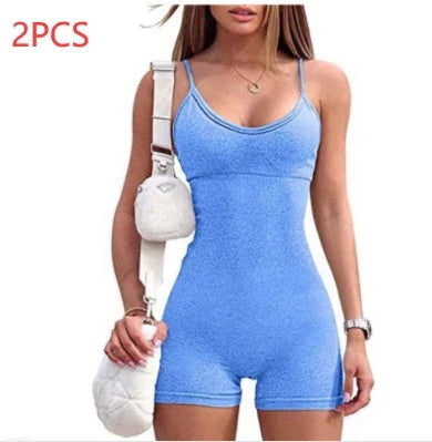 Premium workout jumpsuit with spaghetti straps, available in a variety of vibrant colors for an elevated fitness style