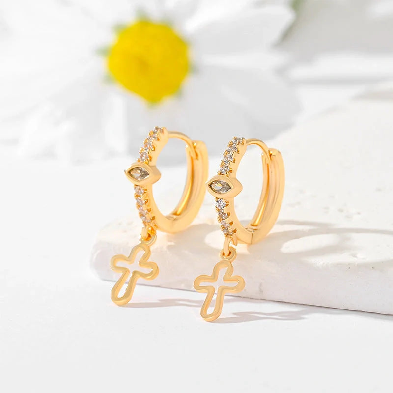 Gold-plated cross earrings in various colours for women
