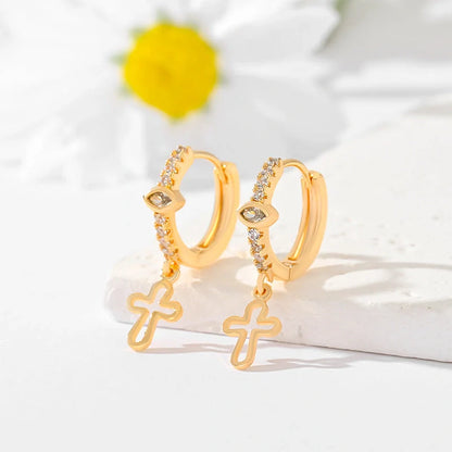 Gold-plated cross earrings in various colours for women