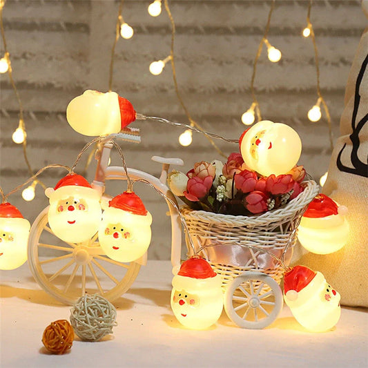 Navidad LED String Lights in Snowman, Snow Ball, and Santa Claus designs for festive decorations