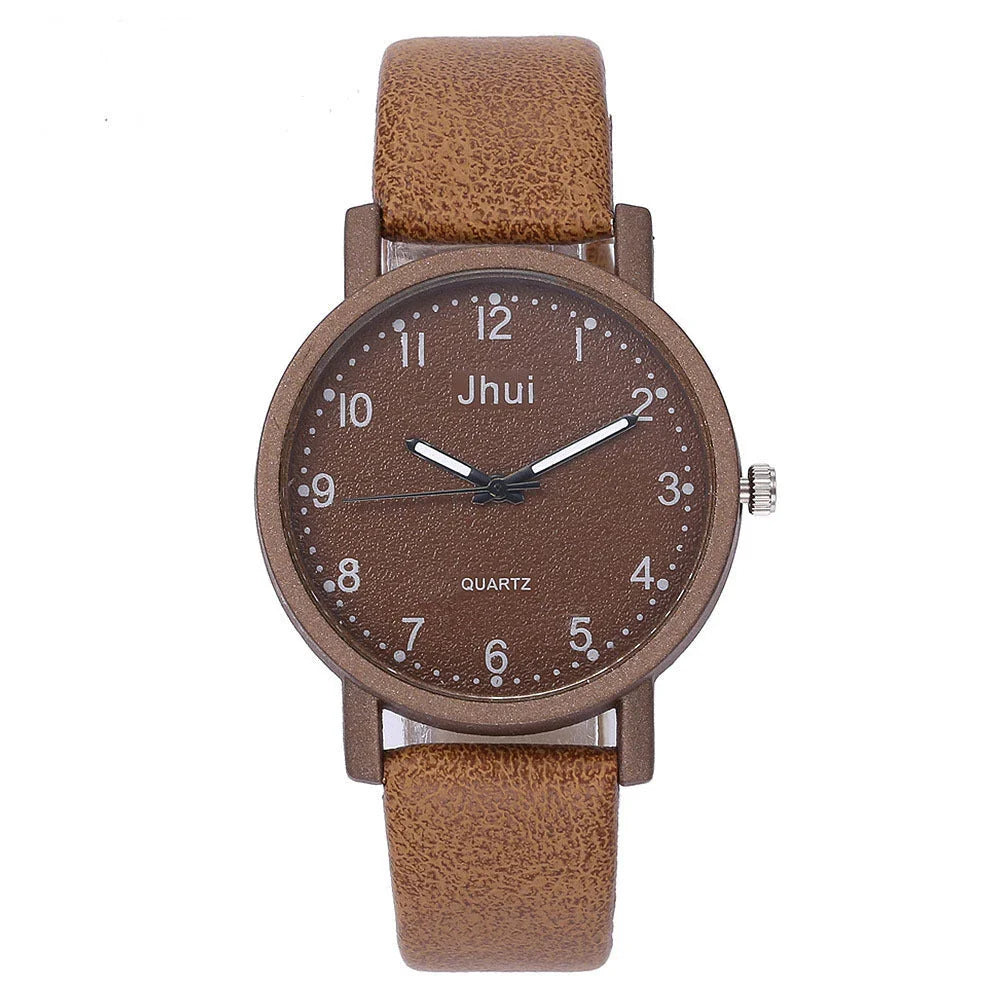 Stylish analog quartz watch for women with stainless steel clasp and PU leather strap in various colors