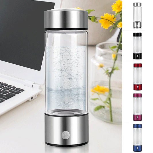 Premium Hydrogen Water Bottle with Rechargeable Generator, Borosilicate Glass, Antioxidant-Infused Water, Portable Hydration Solution