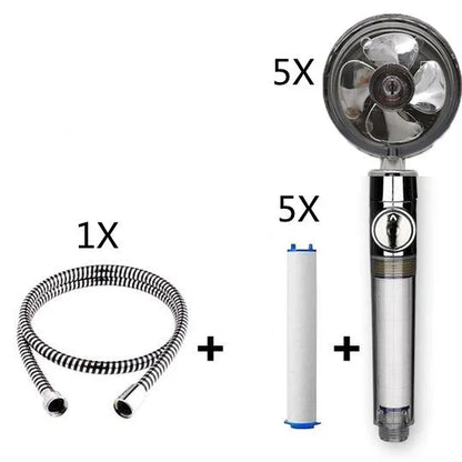 A high-pressure shower head with a stop button, cotton filter, and powerful water pressure for a luxurious bathing experience.