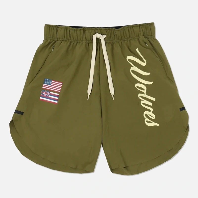 Men's casual running shorts in breathable wicking fabric, available in black, navy blue, wine red, and army green