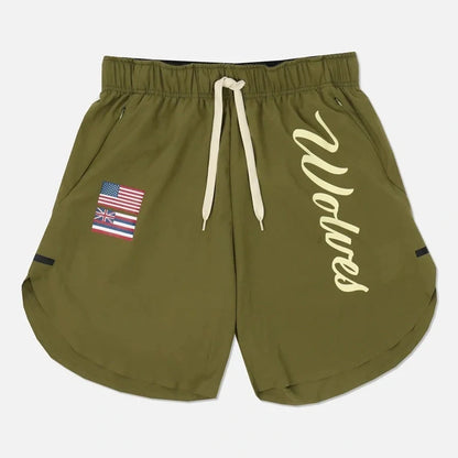 Men's casual running shorts in breathable wicking fabric, available in black, navy blue, wine red, and army green