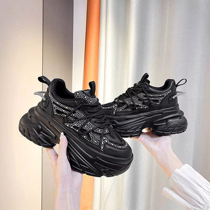 Women's Summer Mesh Breathable All-match Sneakers in black, white, and pink with mid heel