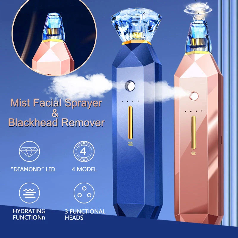 2-in-1 Blackhead Remover Vacuum Pore Cleaner with Oxygen Injection Moisturising in pink and sapphire blue