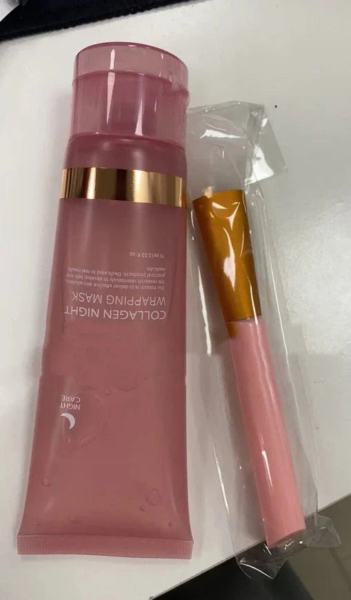 Rejuvenating collagen-infused night mask with innovative tear-off design and specialist application brush for visibly firmer, more hydrated and smoother skin
