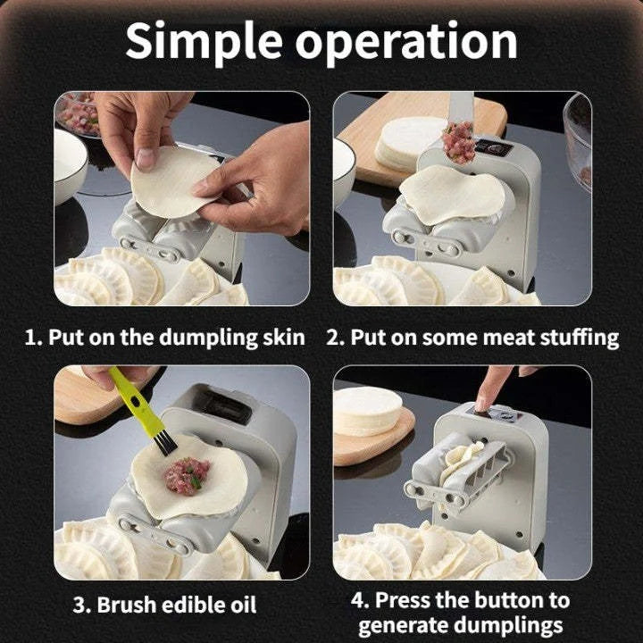 Electric Dumpling Maker Machine in white, compact and efficient for kitchen use