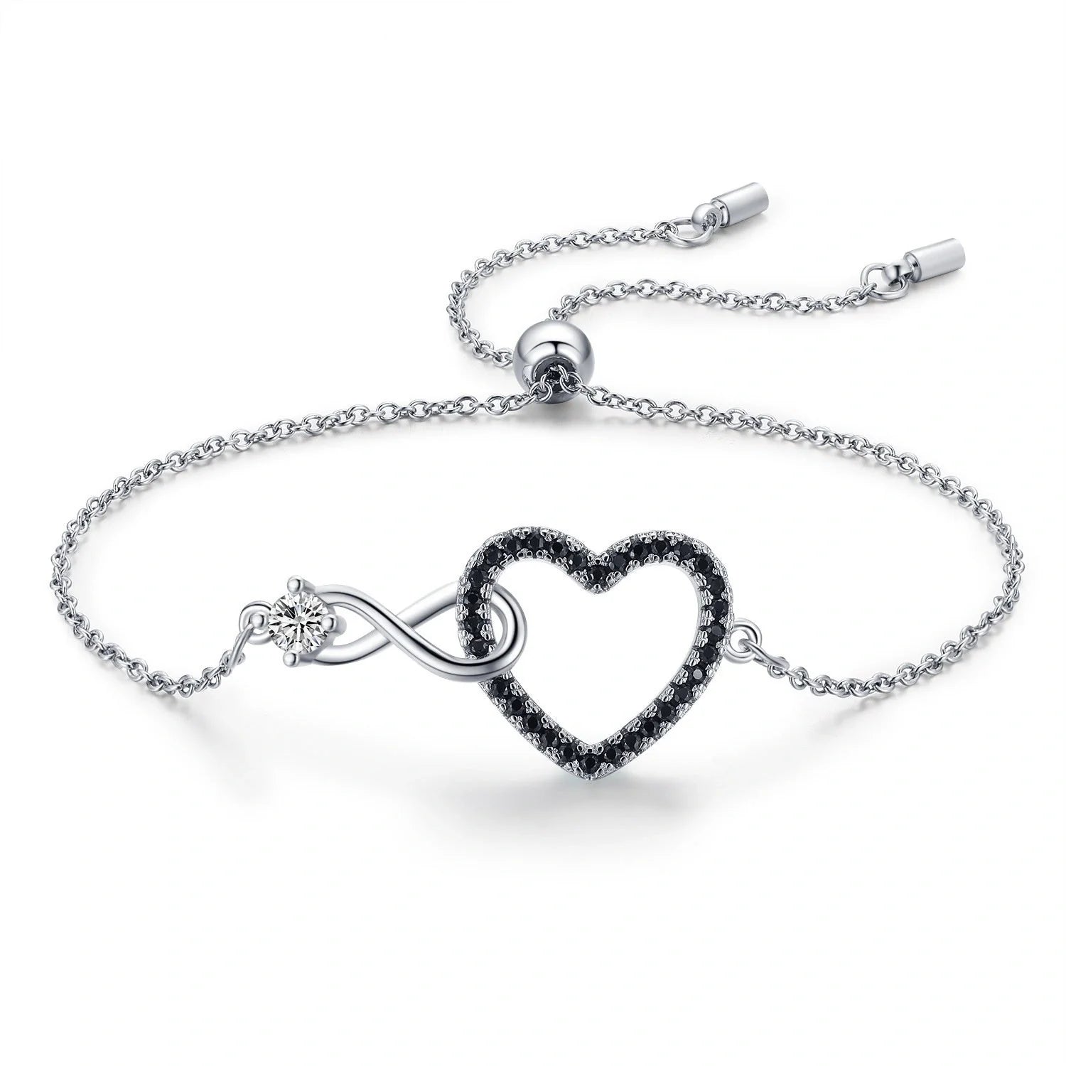 Black heart-shaped 8-shaped bracelet with zircon decorations for women