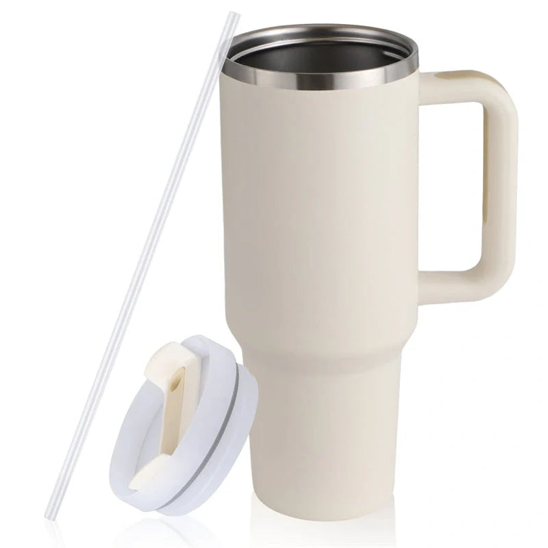 40oz stainless steel coffee mug with handle and straw, BPA-free, various colours available